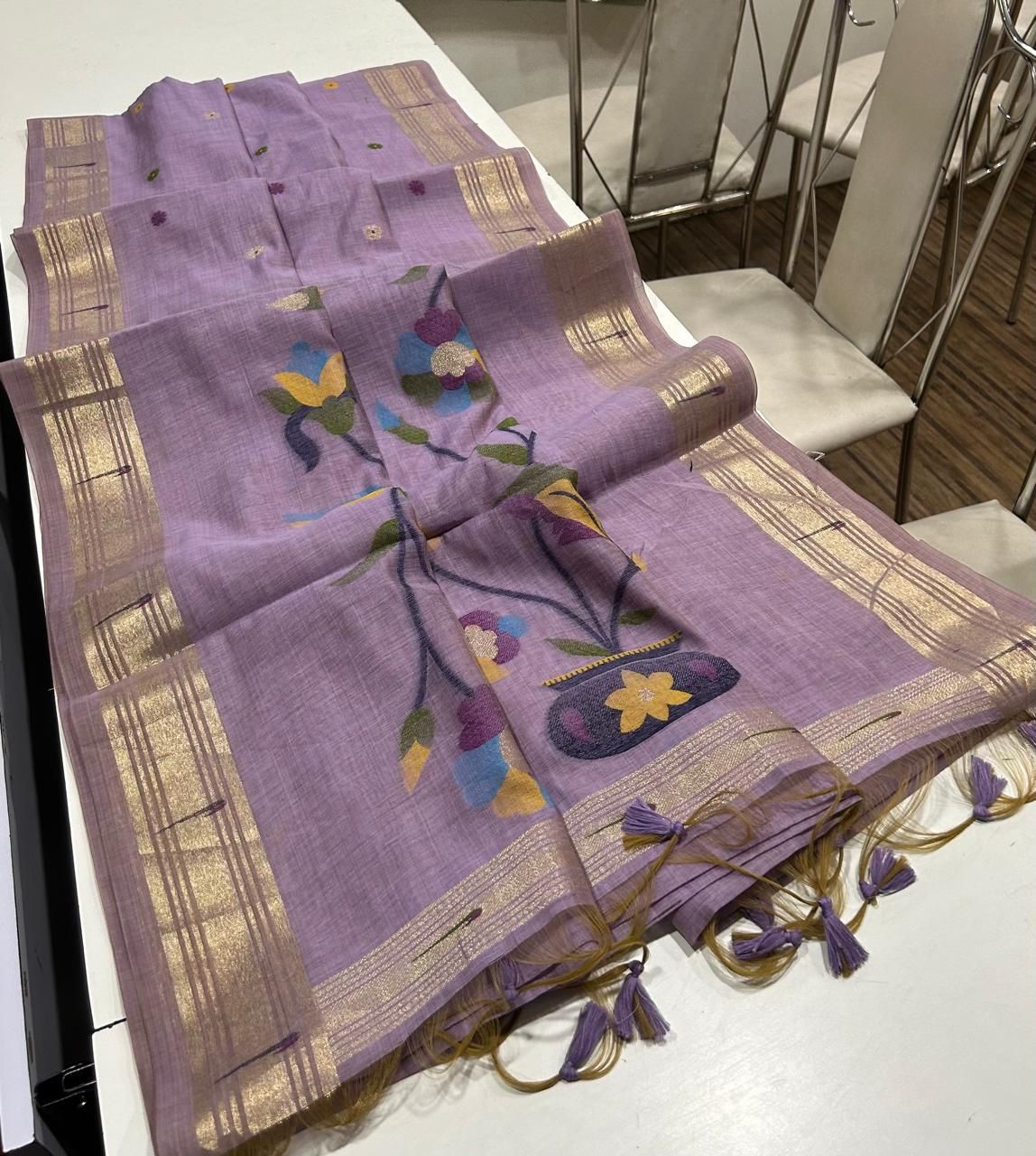 Premium soft Muga Cotton saree with classic floral