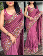 Cut Work Visca Slub Silk Saree