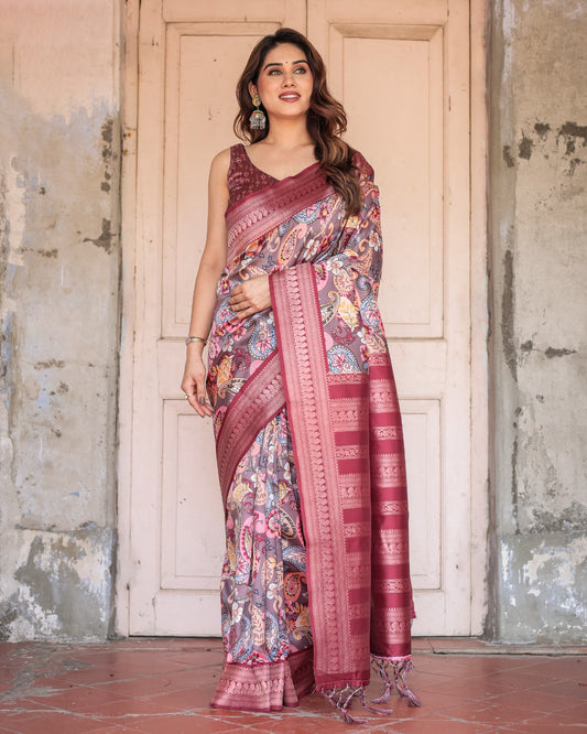 🌺 EXQUISITE BANARASI DIGITAL PRINTED SILK SAREE! 🌺