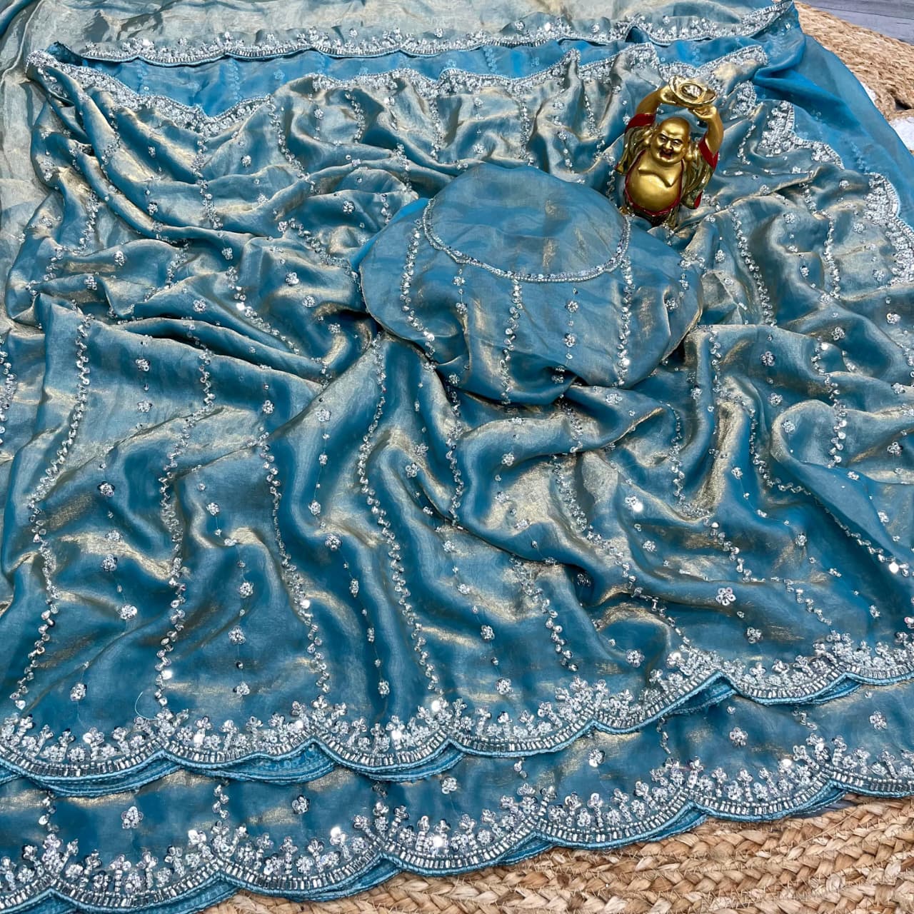 Soft Shiny Pixel Crushed Space Silk  Saree