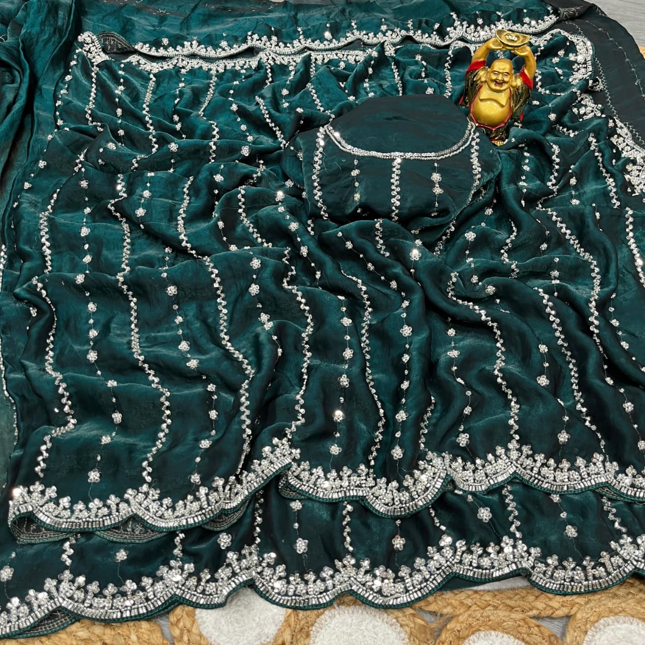 Soft Shiny Pixel Crushed Space Silk  Saree