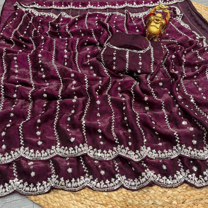 Soft Shiny Pixel Crushed Space Silk  Saree