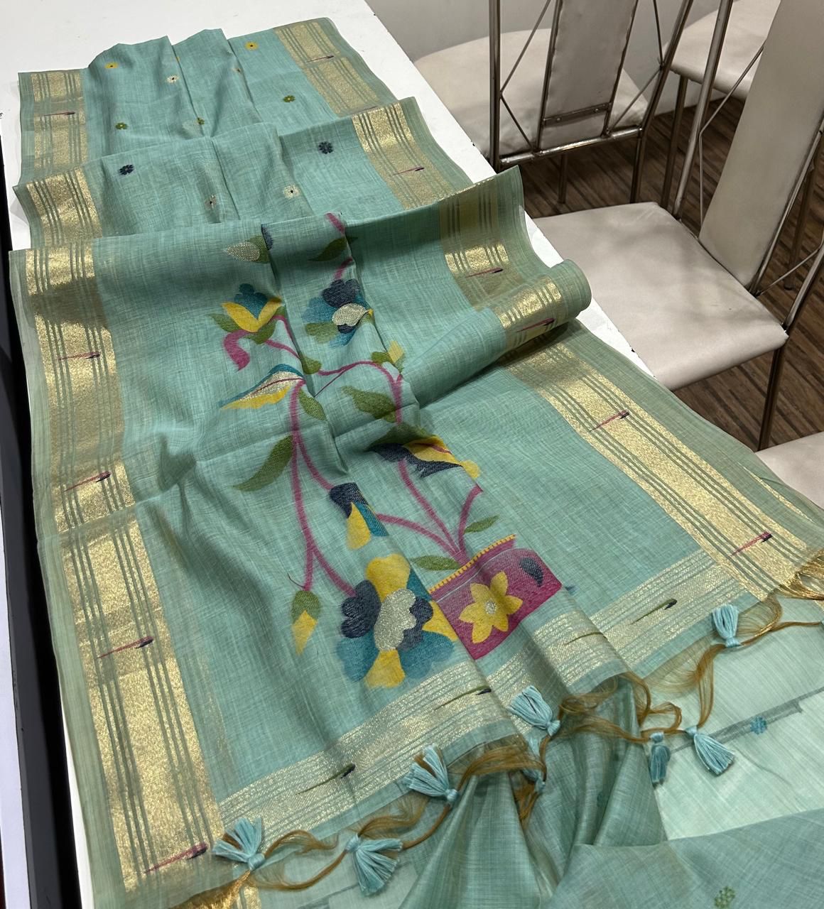 Premium soft Muga Cotton saree with classic floral