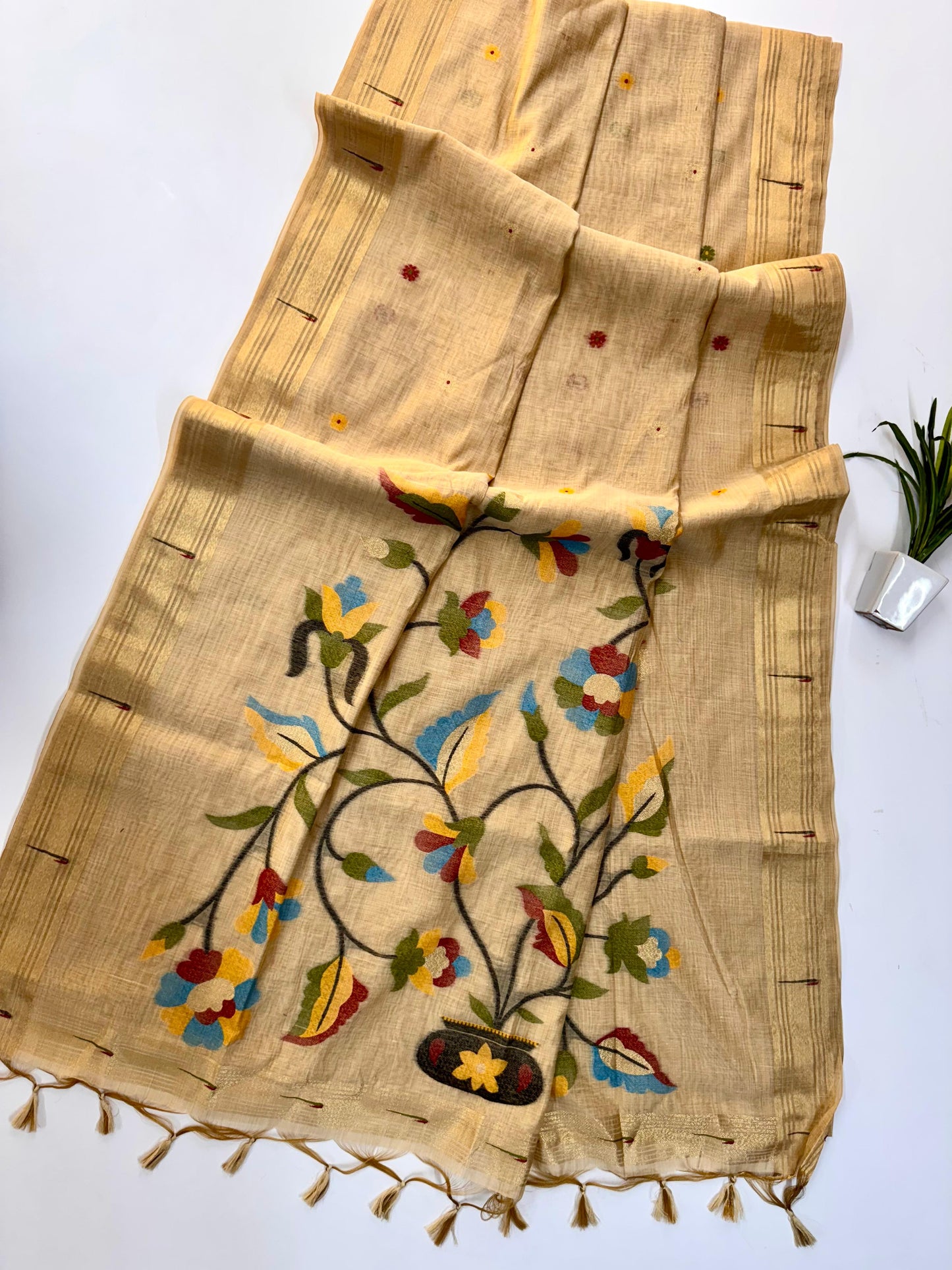 Premium soft Muga Cotton saree with classic floral