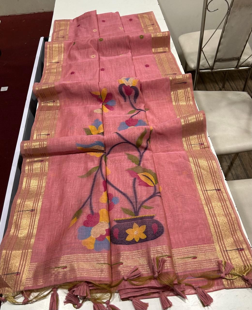 Premium soft Muga Cotton saree with classic floral
