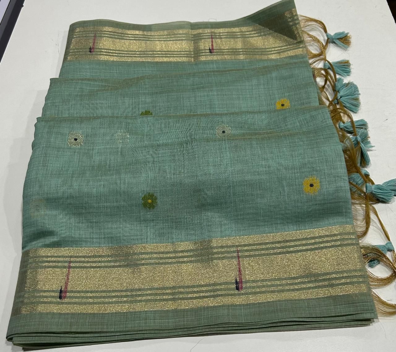 Premium soft Muga Cotton saree with classic floral