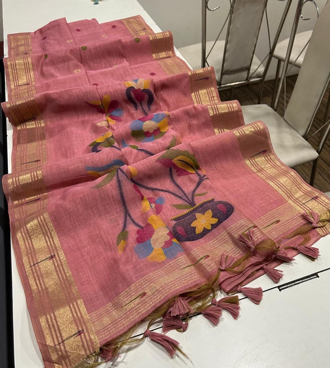 Premium soft Muga Cotton saree with classic floral