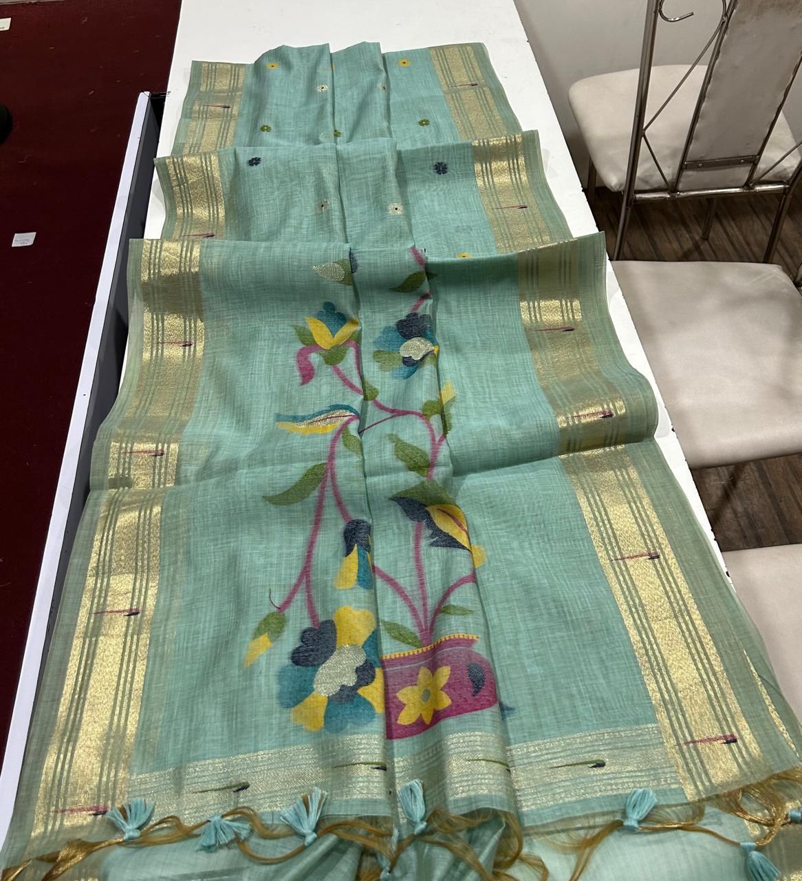 Premium soft Muga Cotton saree with classic floral