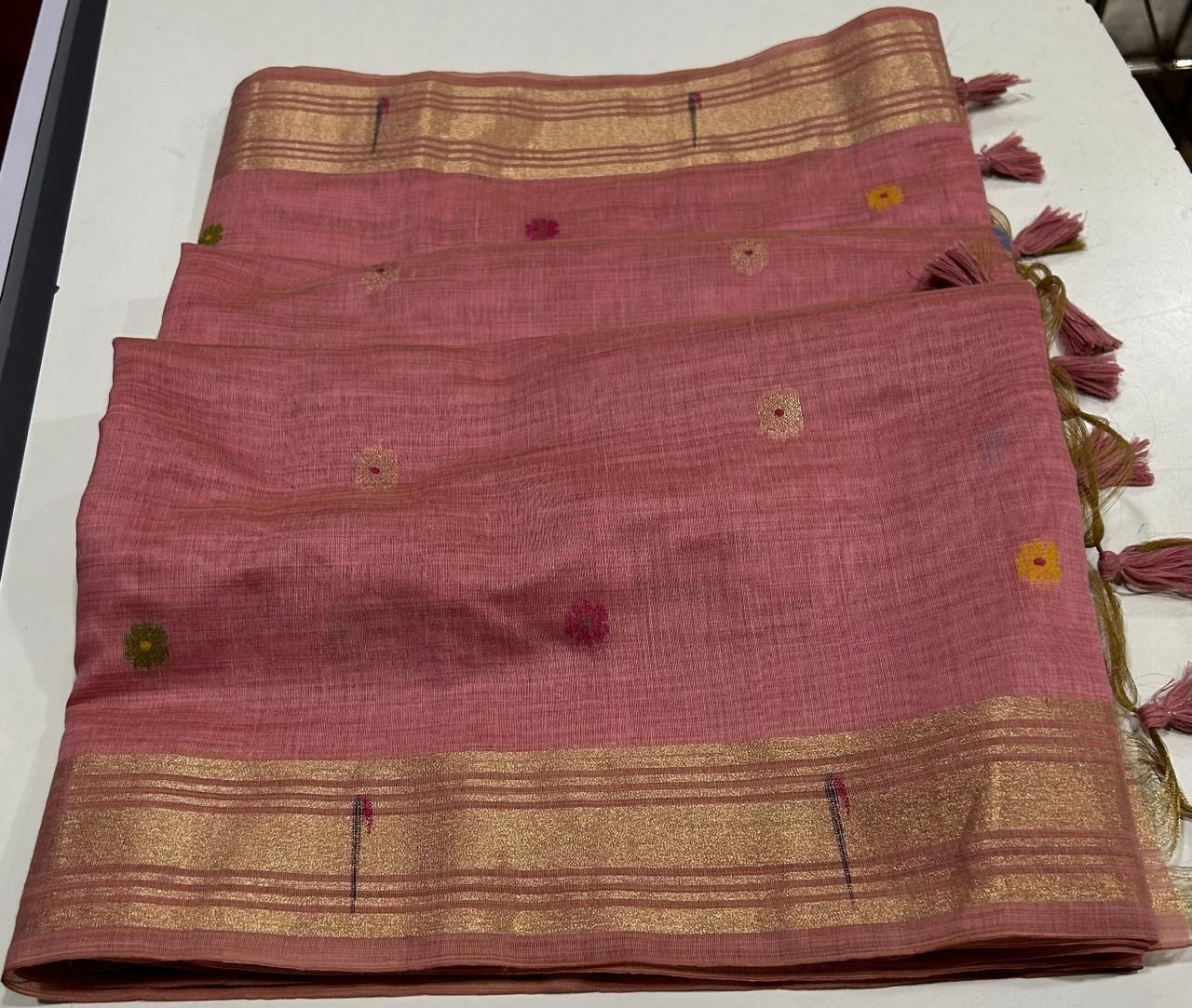 Premium soft Muga Cotton saree with classic floral