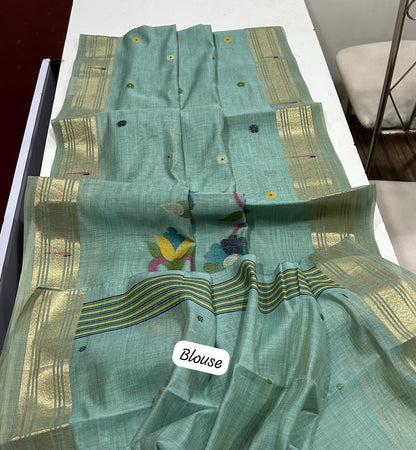 Premium soft Muga Cotton saree with classic floral