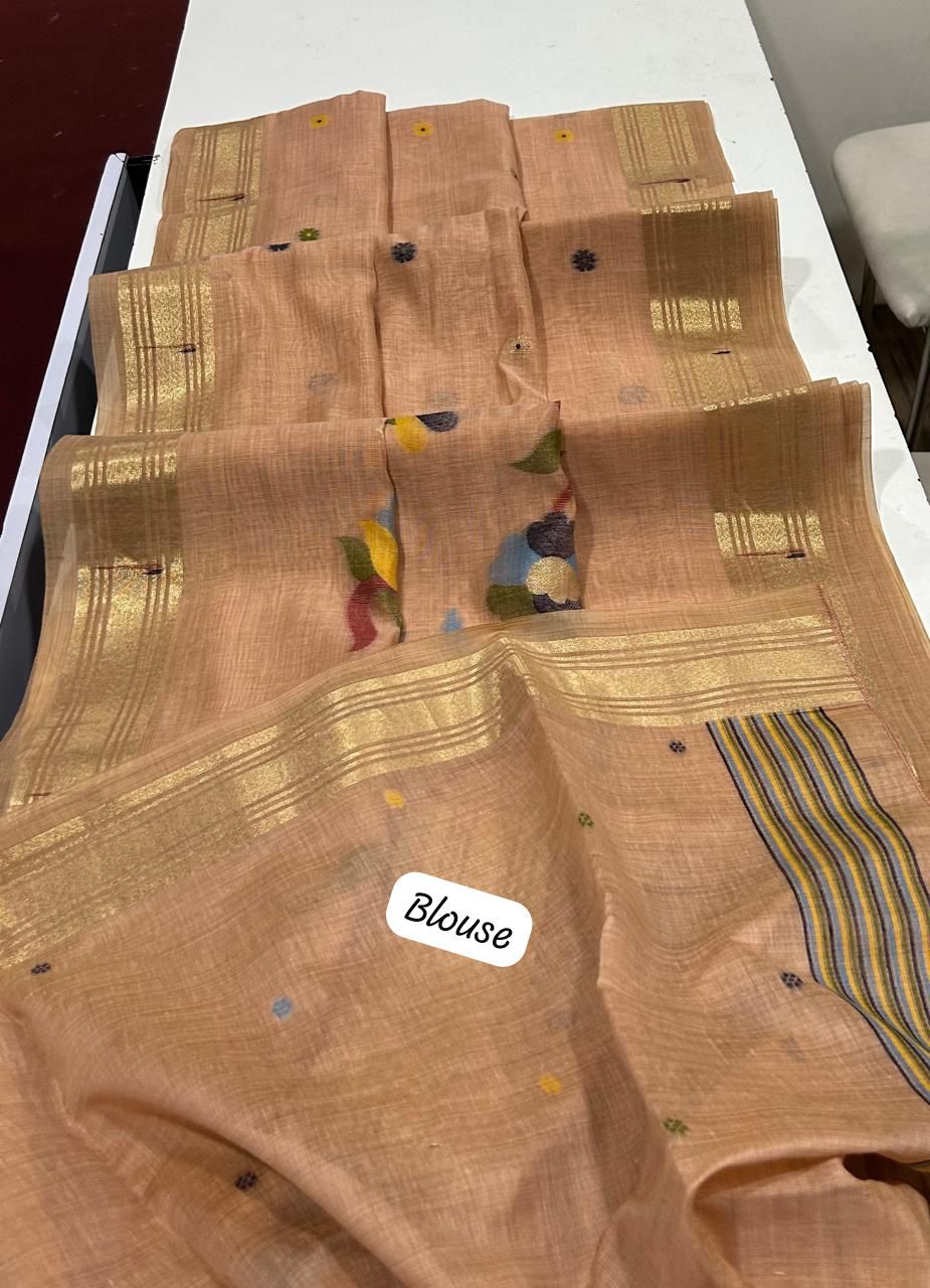 Premium soft Muga Cotton saree with classic floral