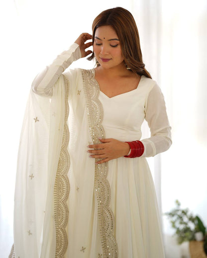 Pure Romansilk Chanderi Fully Flair Anarkali Set with Dupatta & Pant – Ready to Wear