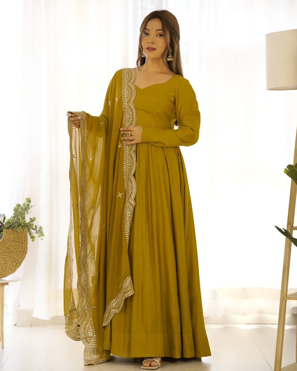 Pure Romansilk Chanderi Fully Flair Anarkali Set with Dupatta & Pant – Ready to Wear