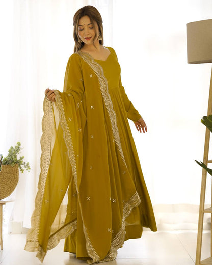 Pure Romansilk Chanderi Fully Flair Anarkali Set with Dupatta & Pant – Ready to Wear