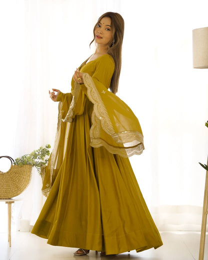 Pure Romansilk Chanderi Fully Flair Anarkali Set with Dupatta & Pant – Ready to Wear