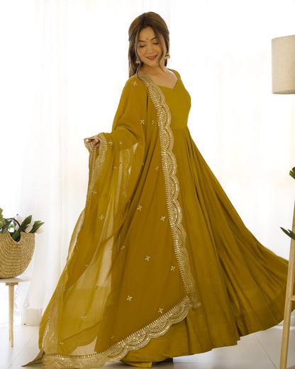 Pure Romansilk Chanderi Fully Flair Anarkali Set with Dupatta & Pant – Ready to Wear