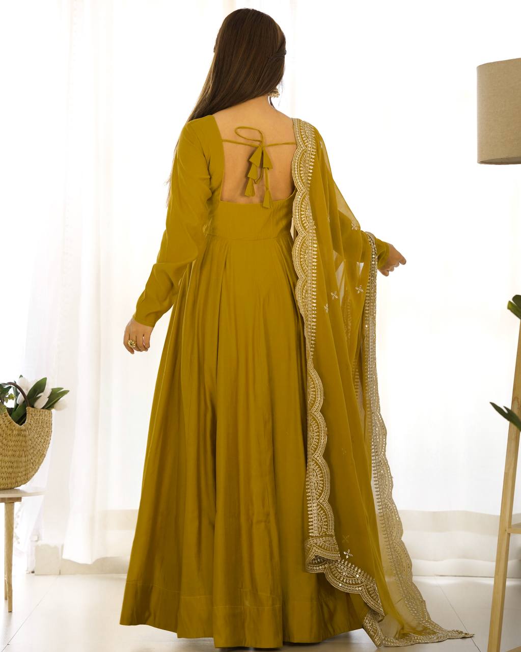 Pure Romansilk Chanderi Fully Flair Anarkali Set with Dupatta & Pant – Ready to Wear
