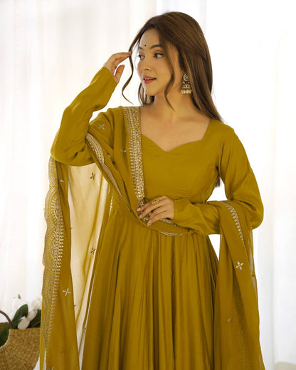 Pure Romansilk Chanderi Fully Flair Anarkali Set with Dupatta & Pant – Ready to Wear