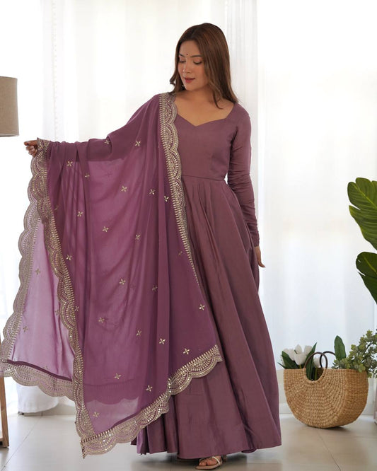 Pure Romansilk Chanderi Fully Flair Anarkali Set with Dupatta & Pant – Ready to Wear