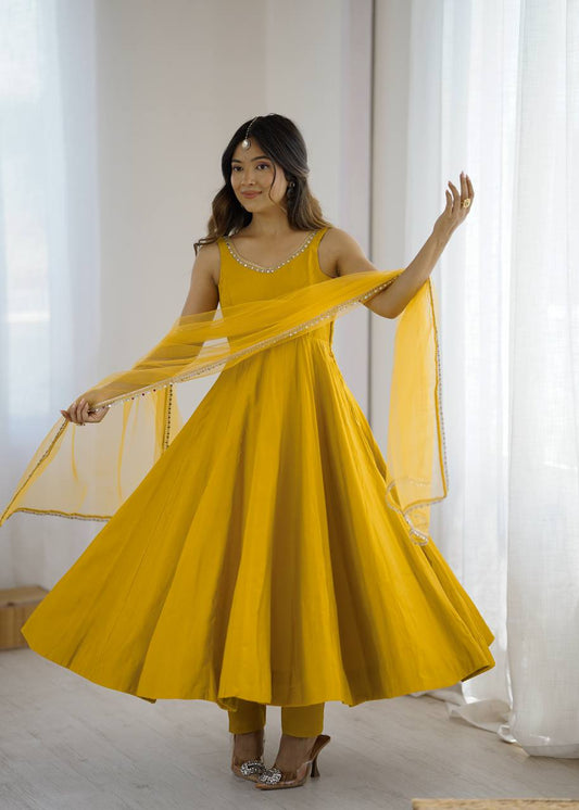 ✨ PREMIUM PURE ROMANSILK CHANDERI ANARKALI SET ✨
