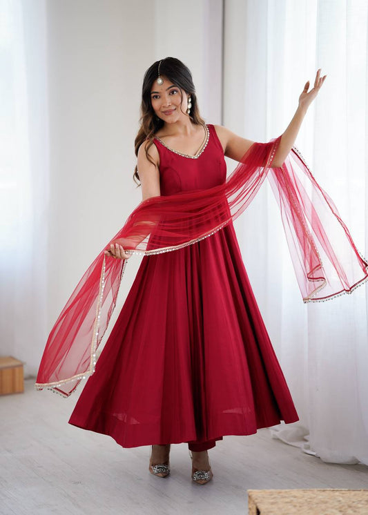 ✨ PREMIUM PURE ROMANSILK CHANDERI ANARKALI SET ✨