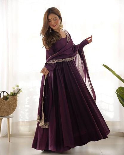 Pure Romansilk Chanderi Fully Flair Anarkali Set with Dupatta & Pant – Ready to Wear