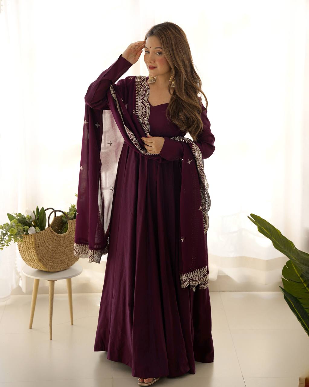 Pure Romansilk Chanderi Fully Flair Anarkali Set with Dupatta & Pant – Ready to Wear