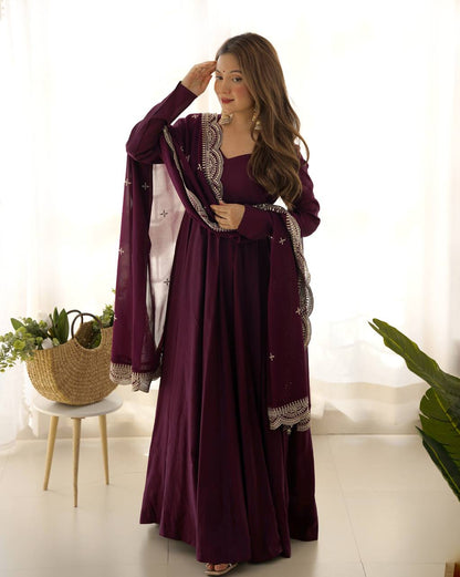 Pure Romansilk Chanderi Fully Flair Anarkali Set with Dupatta & Pant – Ready to Wear