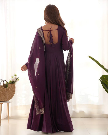Pure Romansilk Chanderi Fully Flair Anarkali Set with Dupatta & Pant – Ready to Wear