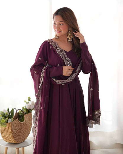 Pure Romansilk Chanderi Fully Flair Anarkali Set with Dupatta & Pant – Ready to Wear