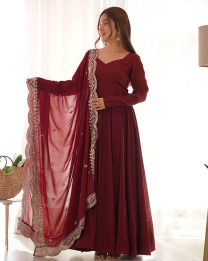 Pure Romansilk Chanderi Fully Flair Anarkali Set with Dupatta & Pant – Ready to Wear