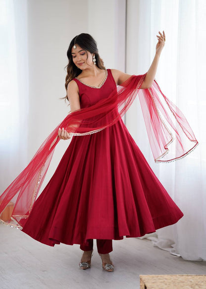 ✨ PREMIUM PURE ROMANSILK CHANDERI ANARKALI SET ✨