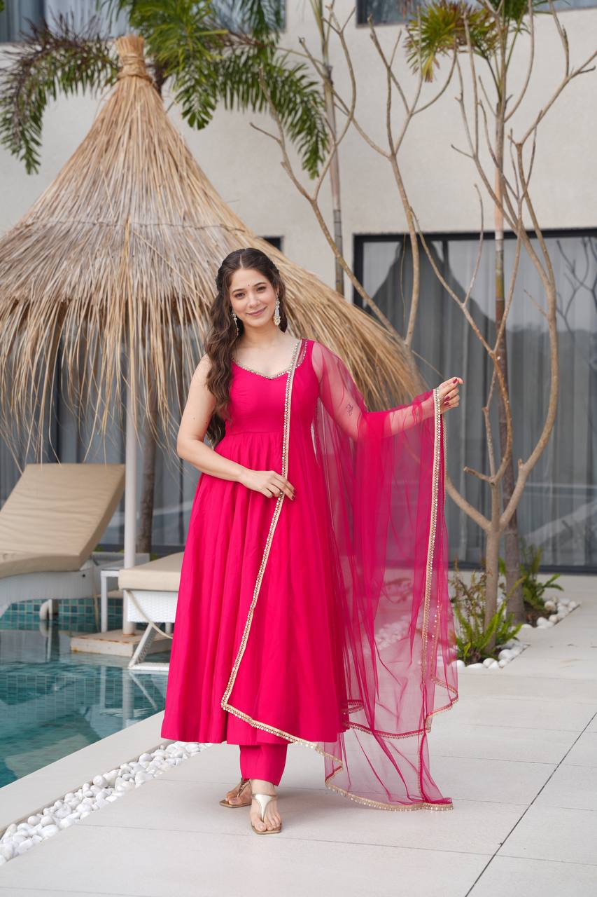 ✨ PREMIUM PURE ROMANSILK CHANDERI ANARKALI SET ✨