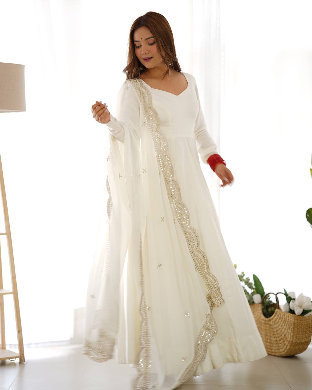 Pure Romansilk Chanderi Fully Flair Anarkali Set with Dupatta & Pant – Ready to Wear