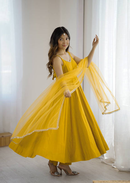 ✨ PREMIUM PURE ROMANSILK CHANDERI ANARKALI SET ✨