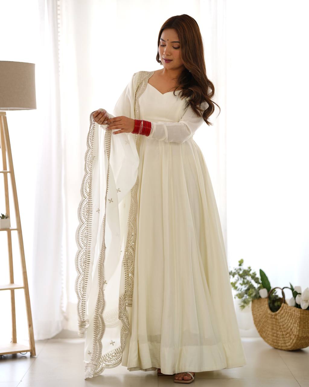 Pure Romansilk Chanderi Fully Flair Anarkali Set with Dupatta & Pant – Ready to Wear