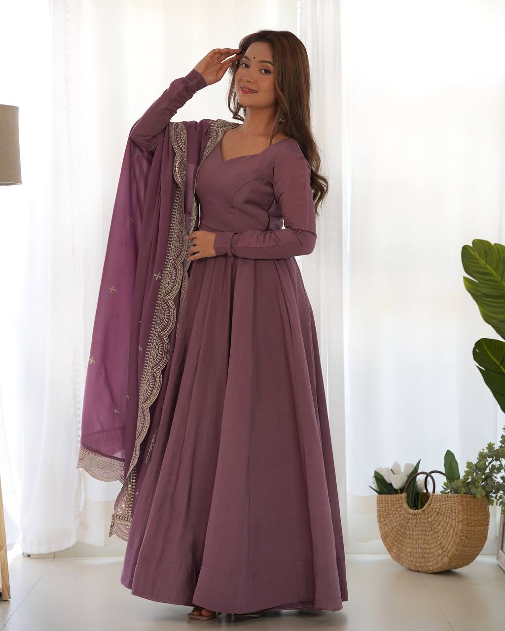 Pure Romansilk Chanderi Fully Flair Anarkali Set with Dupatta & Pant – Ready to Wear