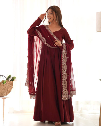 Pure Romansilk Chanderi Fully Flair Anarkali Set with Dupatta & Pant – Ready to Wear