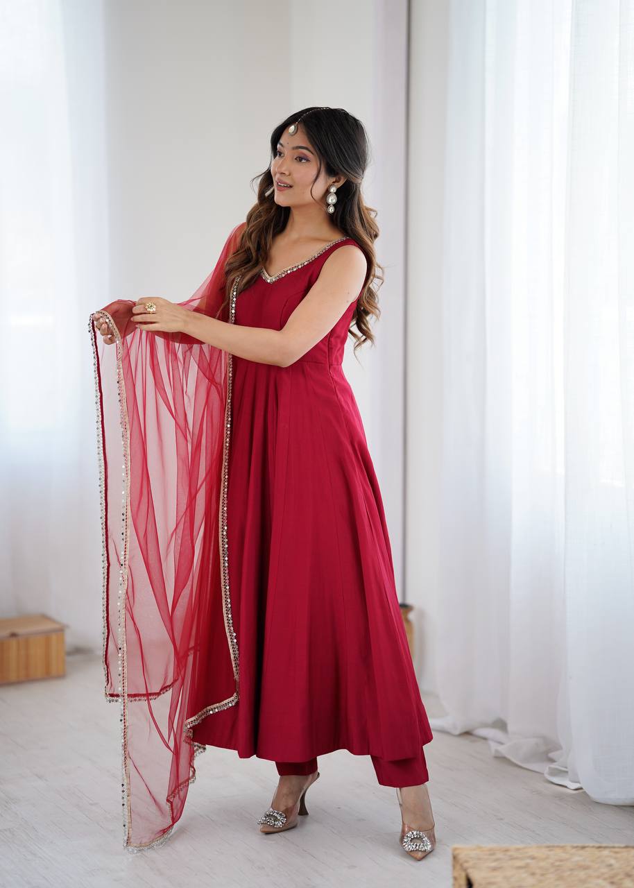 ✨ PREMIUM PURE ROMANSILK CHANDERI ANARKALI SET ✨