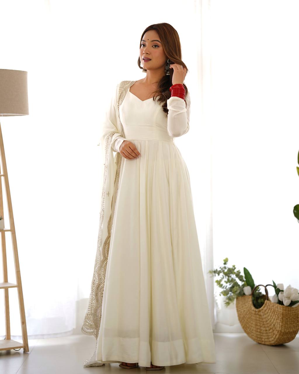 Pure Romansilk Chanderi Fully Flair Anarkali Set with Dupatta & Pant – Ready to Wear