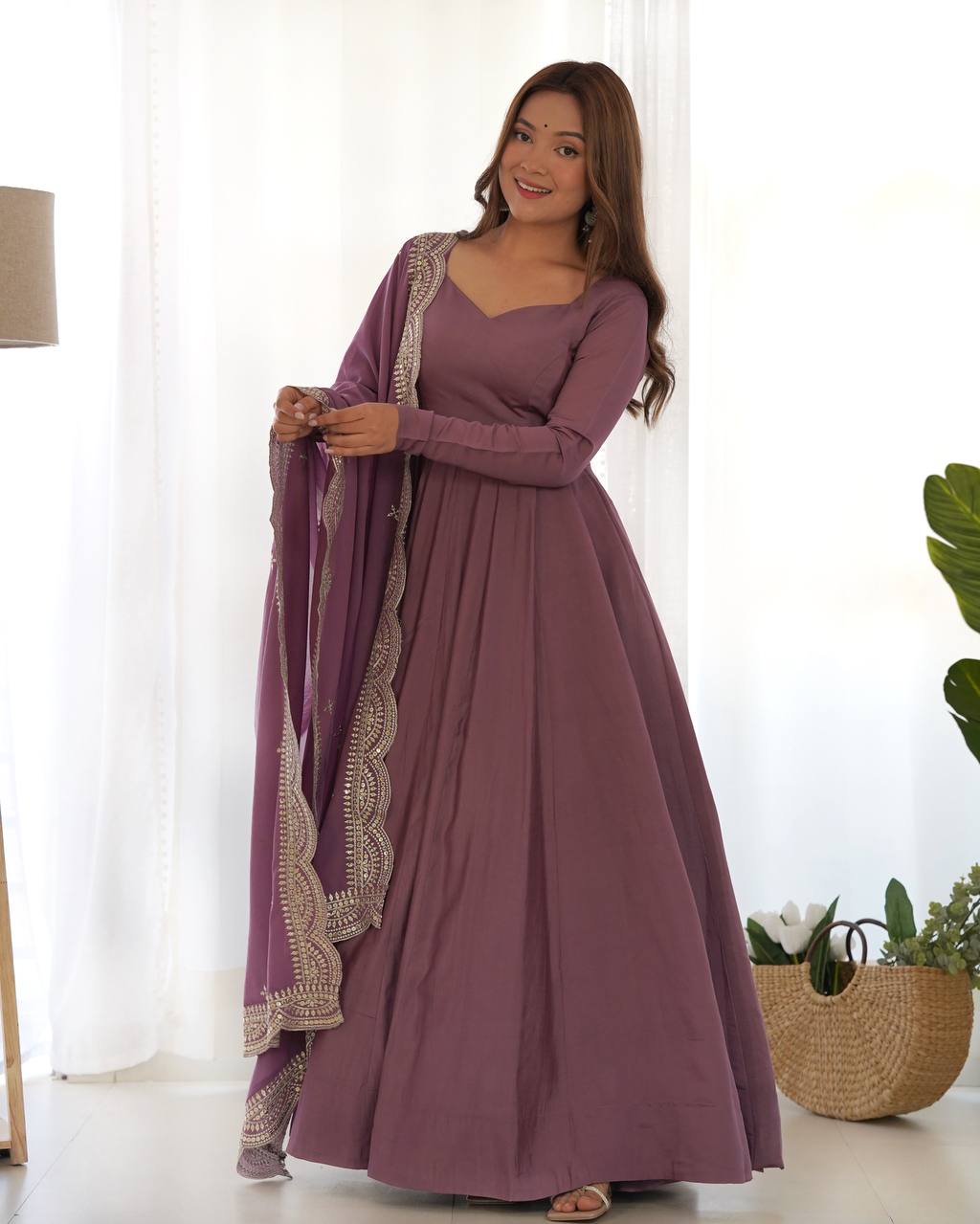 Pure Romansilk Chanderi Fully Flair Anarkali Set with Dupatta & Pant – Ready to Wear