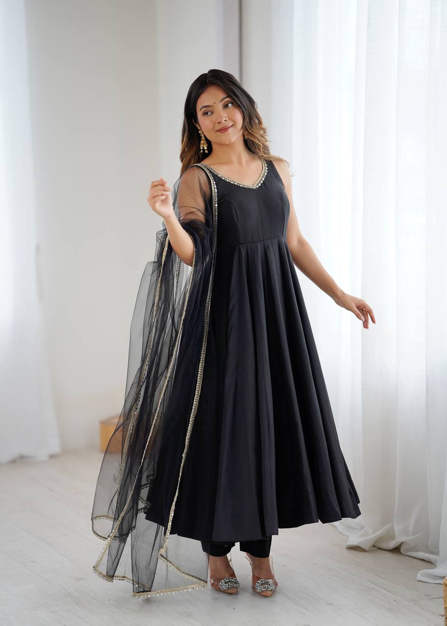 ✨ PREMIUM PURE ROMANSILK CHANDERI ANARKALI SET ✨