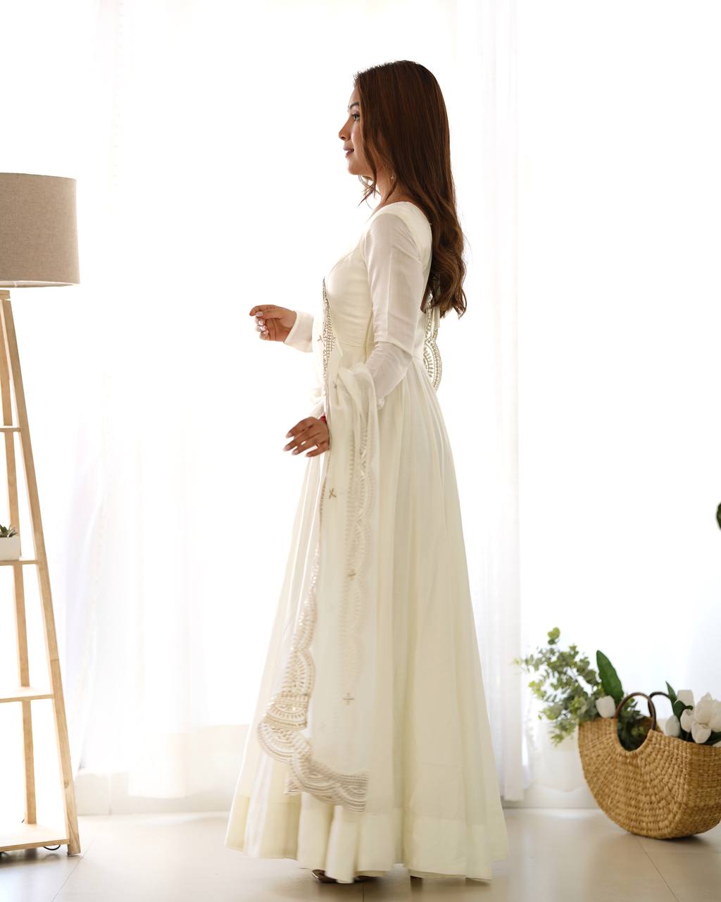 Pure Romansilk Chanderi Fully Flair Anarkali Set with Dupatta & Pant – Ready to Wear