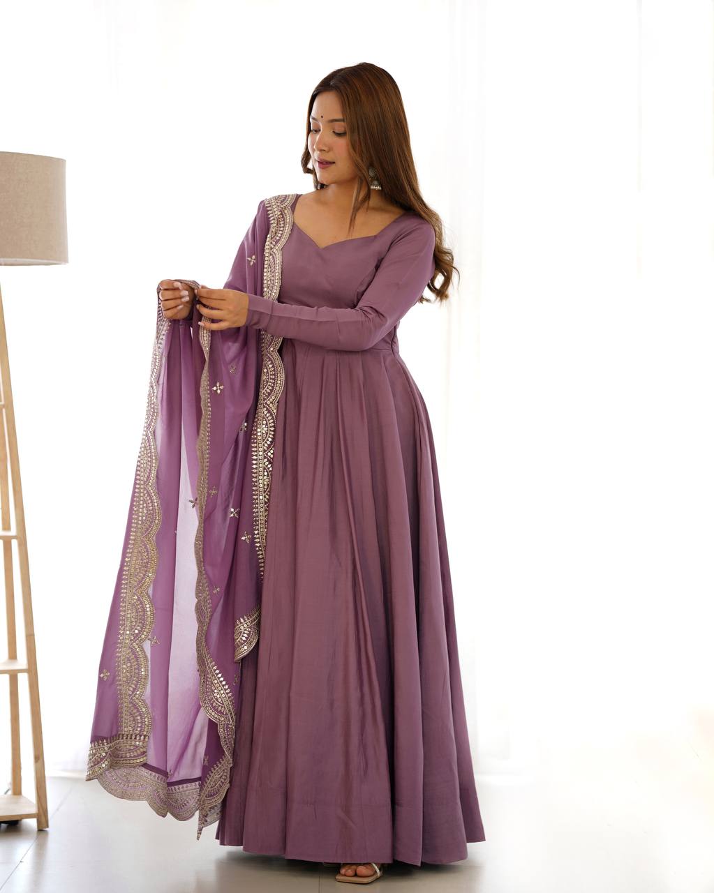 Pure Romansilk Chanderi Fully Flair Anarkali Set with Dupatta & Pant – Ready to Wear