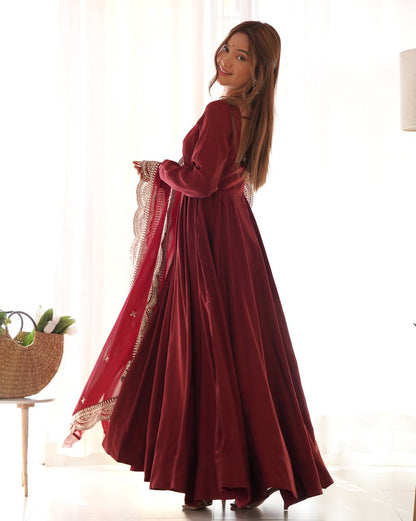 Pure Romansilk Chanderi Fully Flair Anarkali Set with Dupatta & Pant – Ready to Wear