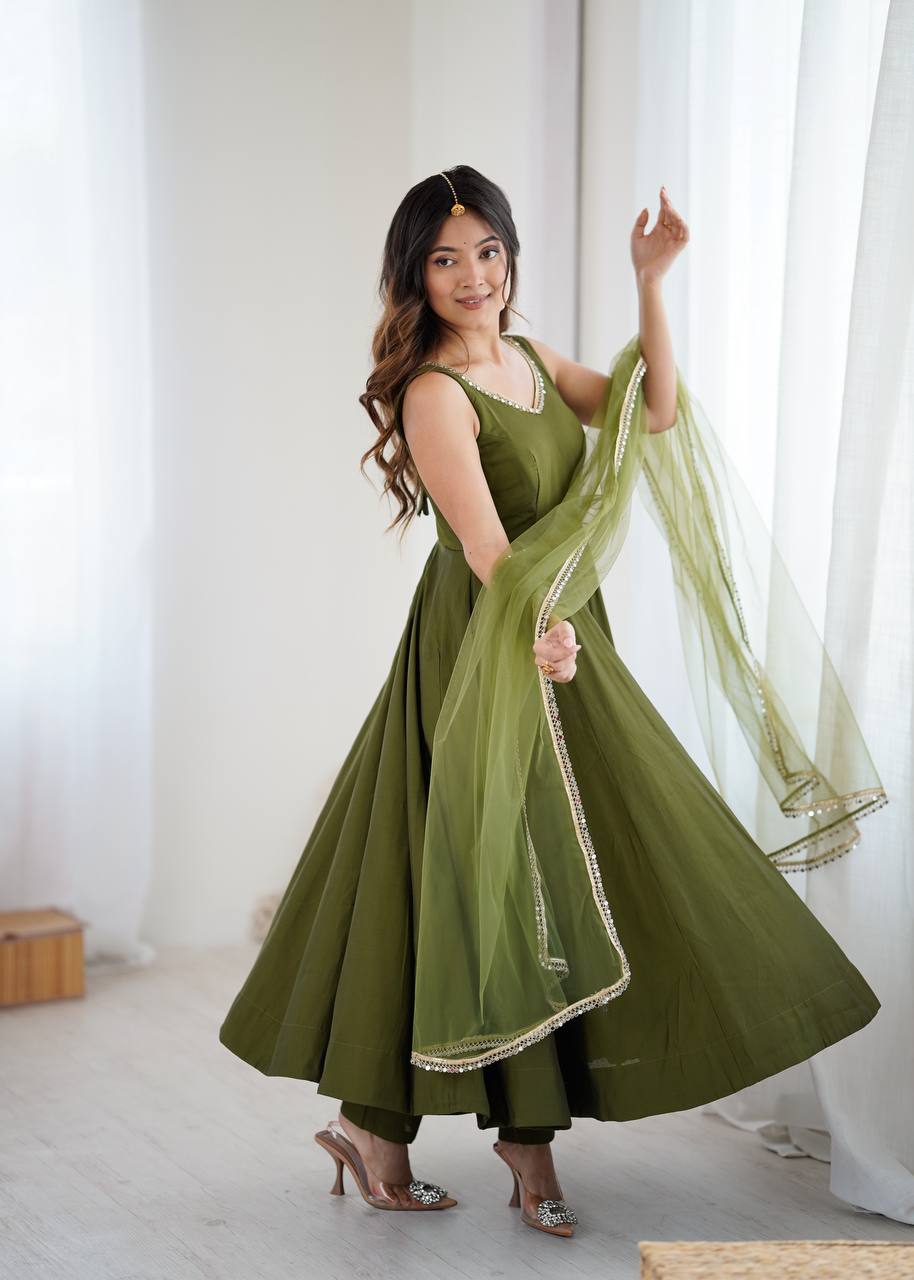 ✨ PREMIUM PURE ROMANSILK CHANDERI ANARKALI SET ✨