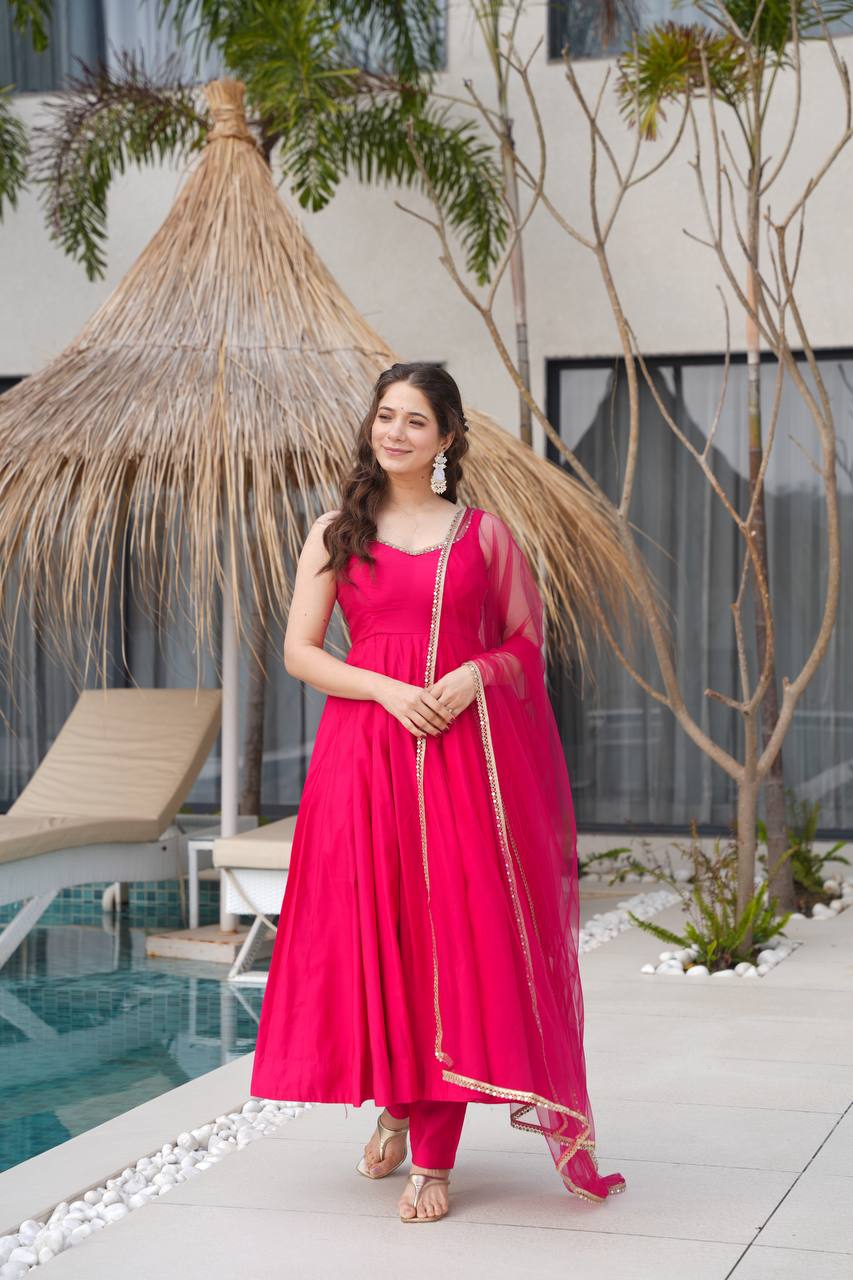 ✨ PREMIUM PURE ROMANSILK CHANDERI ANARKALI SET ✨