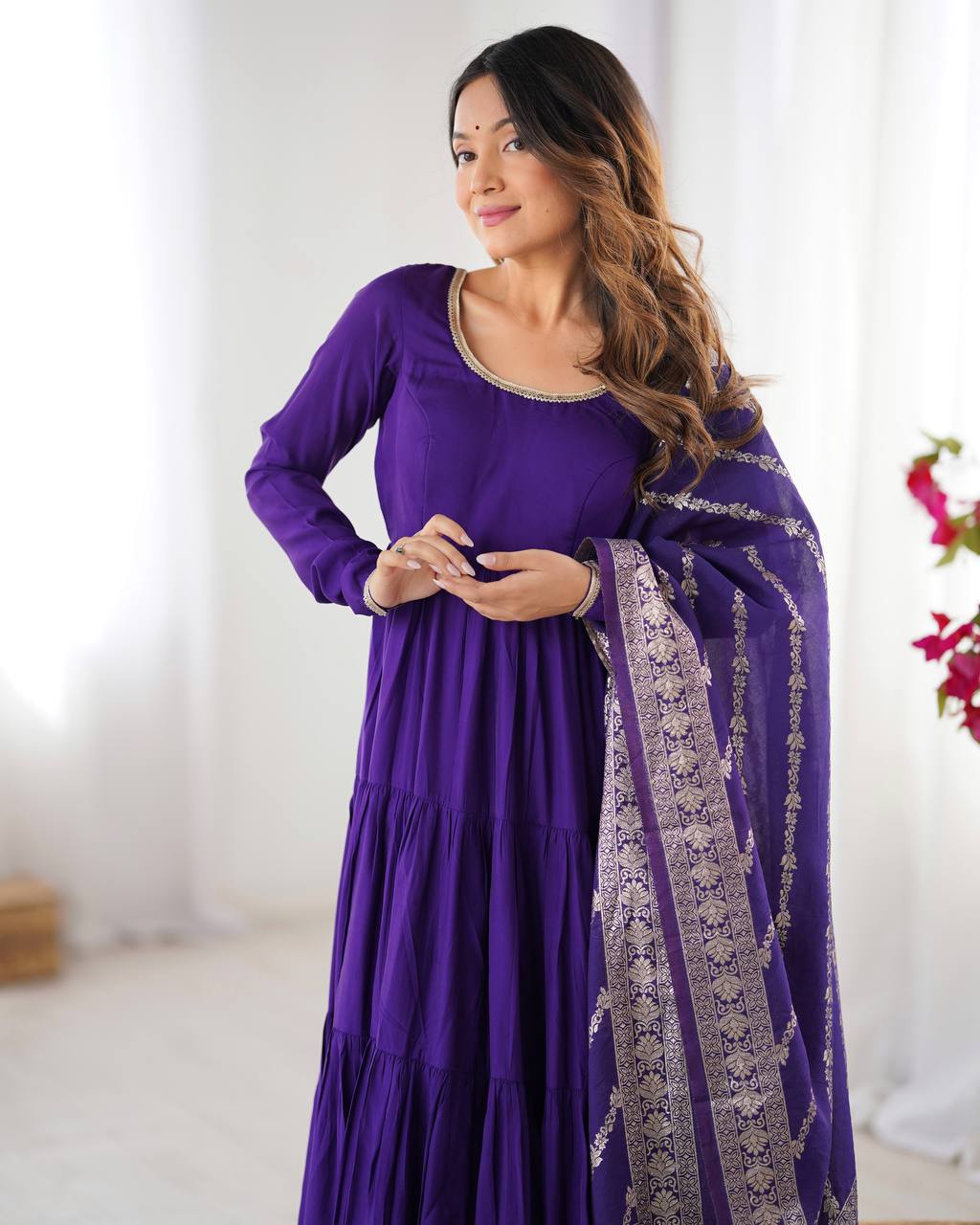 🌸 Elegant Romansilk Chanderi Anarkali Set 🌸