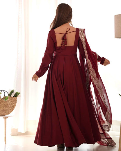 Pure Romansilk Chanderi Fully Flair Anarkali Set with Dupatta & Pant – Ready to Wear
