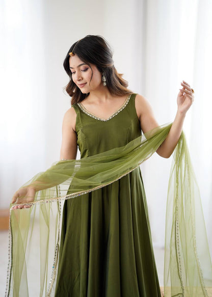 ✨ PREMIUM PURE ROMANSILK CHANDERI ANARKALI SET ✨
